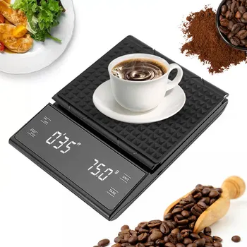 Цифрови LCD везни за кафе 3 кг/0,1 г, много точни везни за преливане на еспресо с интелигентен таймер, Електронни, кухненски везни
