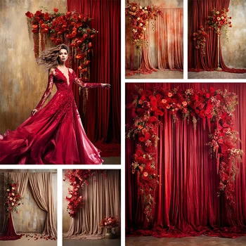 Фон за снимки Mehofond, Текстурата на пердета с червено цвете, рожден Ден за възрастни, Сватба, Портрет за бременни, декор за фото студио