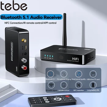Аудиоприемник Tebe NFC Bluetooth 5.1 3.5 мм Aux вход RCA Безжичен стереомузыкальный адаптер с поддръжка на караоке микрофон TF / U-диск с приложение/IR управление