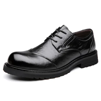 Пролет-есен нова мъжки обувки на платформа с кръгла пръсти в британския стил, модерни ежедневни кожени мъжки модел обувки