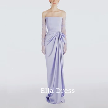 Вечерна рокля Ella Lilac Русалка с открити рамене, плиссированное атласное просто бална рокля, вечерна рокля с висока цепка, Дълги вечерни рокли за жени