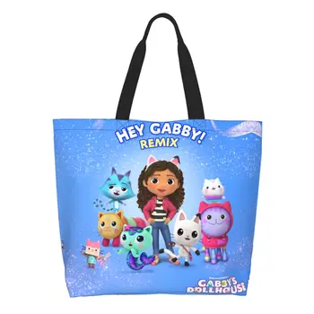 Gabby Cats Gabbys на Хранителни чанта за пазаруване на платно, пазарска чанта на рамото си, по-голямата голям преносима чанта Pandy Русалка, чанта за пазаруване