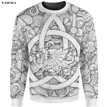 Triquetra Viking Келтски Дракон Татуировка с 3D принтом Дебел пуловер, Мъжки Дамски Връхни дрехи Пуловер Жилетка Джърси Памук Топла Зима