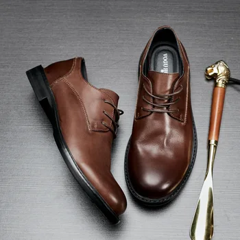 Висококачествени обувки от естествена кожа, мъжки бизнес обувки дантела, мъжки модел обувки от телешка кожа, пролетно дизайнерски обувки, есен-зима