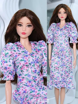 Дълга лилава рокля с цветен модел/30 см стоп-моушън облекло костюм летни дрехи дрехи за 1/6 Xinyi FR ST Барби Кукла /играчка за момичета Коледа