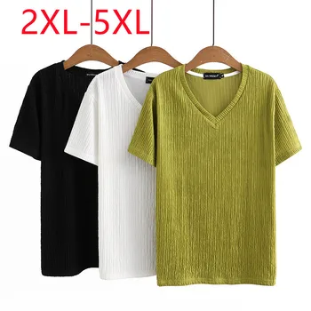 Новост 2023, дамски пролетно-летни блузи големи размери за жените, зелена тениска с кръгло деколте и къс ръкав голям размер 2XL 3XL 4XL 5XL