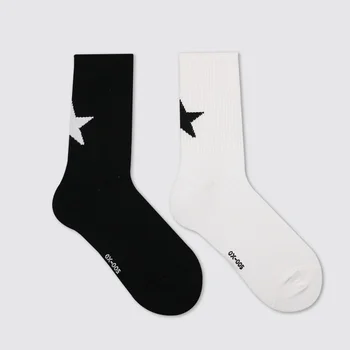 Бели, черни, с пентаграма, прости Чорапи Harajuku е в спортен стил, дамски памучни чорапи със звездите, дамски модни чорапи в забавната лента.