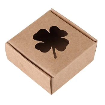 СВЕТЛО-кафяв цвят 350 Г Крафт-хартия Четырехлистный детелина Сгъваема Подарък кутия от крафт-хартия ръчно изработени Сапуни, Бонбони Бижута и аксесоари