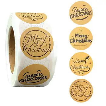 500шт Коледни стикери за подарък тагове Kraft, Коледната елха Снежинка, етикети на крафт тагове за коледни партита