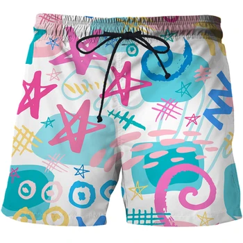 Летни модни мъжки спортни плажни панталони с 3D-принтом, Абстрактни графити, мъжки и дамски шорти, улични ежедневни плажни панталони в стил хип-хоп