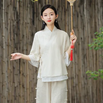 Традиционната Китайска Дамски дрехи, Риза Тан Ханьфу, Блуза Чонсам, Свободни Супени върховете на Дзен, Реколта Бельо Тениска с изображение на Буда Кунг-Фу
