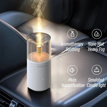 Имитация на свещи, Овлажнител на въздуха, USB Дифузьор на етерично масло за ароматерапия, за спалня, за кола, за създаване на ароматния мъгла, Fogger