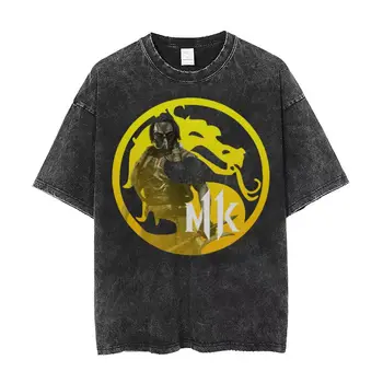 Тениска с логото на Mortal Kombat MK11 Kabal, Выстиранная, Градинска Облекло в стил Хип-Хоп, Реколта Тениски За Мъже И Жени, 100% Памук, Harajuku Лято