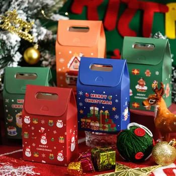 4шт Подарък Коледна Кутия за Бонбони с Биркой от Крафт-Хартия, Подаръчни Опаковки, Опаковки За Бисквити 2023 Коледа Party Home Decoration Нова Година 2024