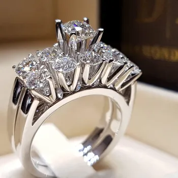 Модерен дизайн, Комплект пръстени сребрист цвят за младоженци, 2 бр. дамски Годежни пръстени, лукс за декорации на пръсти, Аксесоари, подаръци