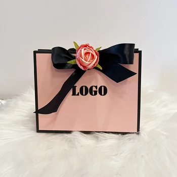 Обичай Логото На Сватбени Подаръци Пакет Чанти С Папийонка Цвете Рожден Ден, Коледни Подаръци, Хартиени Торби, Луксозни Бижута Пакет Чанти