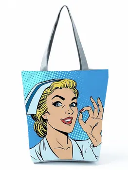Нови модни чанти с принтом медицински сестри, класически дамски чанти през рамо с цип, топла разпродажба, чанта-тоут, преносима чанта за пазаруване с голям капацитет