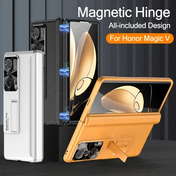 GKK Магнитен Шарнирный Притежателя Калъф За Честта Magic V Case 3 в 1 с Пълна Обвивка, Антидетонационный Матиран Твърд Калъф За Телефон Honor MagicV Shell
