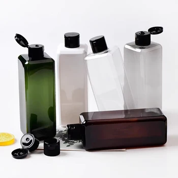 е квадратна бяла прозрачна пластмасова бутилка с обем от 500 мл с панти капак, Шампоан, течен сапун, душ Гел, почистващо средство за лице, Козметична опаковка