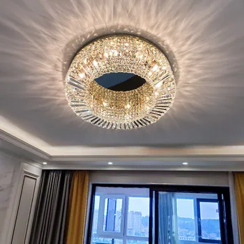 Led тавана лампа E14 с кристали от неръждаема стомана и златист цвят, кръгли, модерно вътрешно осветление, топла трапезария, спалня, хол