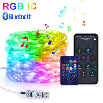 WS2812B Bluetooth USB LED Низ Музика Dream Color Light 5V RGBIC Коледно Парти По Случай рождения Ден, Венец, Декор, Приказни Светлини за Дома