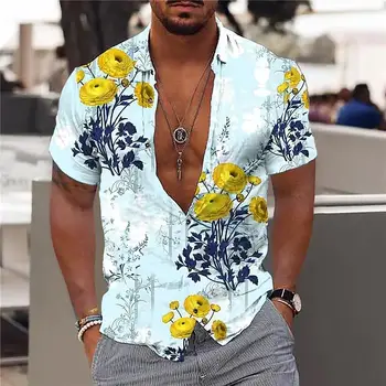 Летни Хавайски Ризи С Цветен Модел За Мъже, 3D Принт, Мъжка Риза С Цветен Модел, Плажни Модни Блузи С Къс Ръкав, Тениска, Homme Blouse Camisa