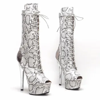 LAIJIANJINXIA/ Нови дамски официални обувки на платформа и висок ток от изкуствена кожа 15 см / 6 см, модерните обувки за танци на един стълб 056