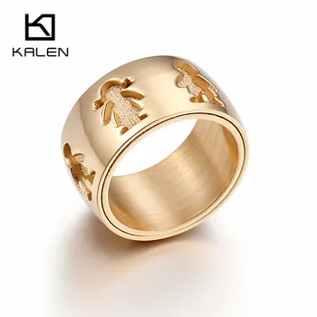 Kalen Нови пръстени за малки момичета и момчета, ширина 12 мм от неръждаема стомана за жени с Добро качество, Годежни пръстени за семейната любов