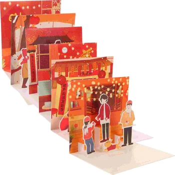 Пощенска картичка с китайската Нова година 6шт 2024 Година Дракон 3D Всплывающая поздравителна картичка Фу Дракон Китайски подаръци Лунна Нова година Пролетта