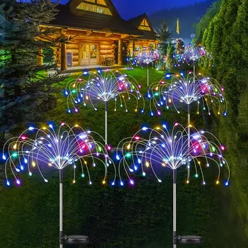 Слънчеви градински фенери, Водоустойчива лампа за фойерверки, Приказни фойерверки по Коледа, декор за парти в двора, искрящи очи