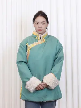 Нова тибетски облекло в китайски стил за жени, зимни дебели и плюшен памучни дрехи
