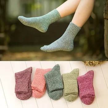 Есенно-зимни дебели топли вълнени чорапи със средна дължина, Обикновена комбинация от цветове, Меки Удобни ежедневни дишащи дамски чорапи