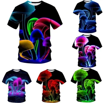 Тениски с 3D Принтом Гъбички, Растителен Модел, през Цялата Деколте, Къс Ръкав, Лесовъдство Мода, Ежедневни Блузи Унисекс Тениска с Високо Качество