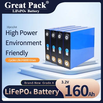 100% Пълен Капацитет 8ШТ 3.2 V 160Ah Чисто Нова Батерия Клас A LiFePO4, Акумулаторна Литиево-Йонна Батерия с Дълбок Цикъл на Слънчевата Енергия