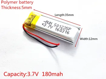 3,7 В, 180 mah, 501235 PLIB; полимерна литиево-йонна батерия за GPS, mp3, mp4, mp5, dvd, bluetooth, модели играчки на мобилни устройства bluetooth