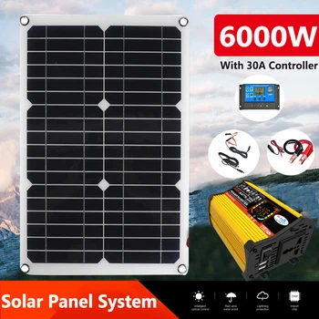 Слънчевата енергийна система за 110/220 v, соларен панел с мощност 20 W + контролер 30A + Модифицирана синусоидална инвертор мощност 6000 W, Пълен комплект за производство на електроенергия