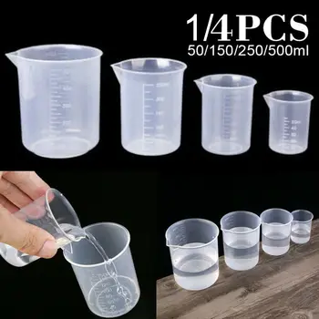 Пластмасова прозрачна мерителна чашка за лабораторни чаши, градуированный чаша, Кухненски принадлежности за печене, 50/150/250/500 мл, инструмент за измерване на смола.