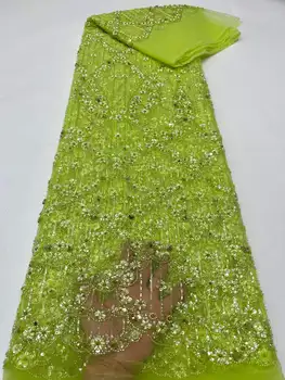 Луксозна лейси плат, за да оформите в Нигерия стил 2023 г., с висококачествена бродерия на мъниста, Африка Френски тюл, лейси плат за рокли, 5 ярда