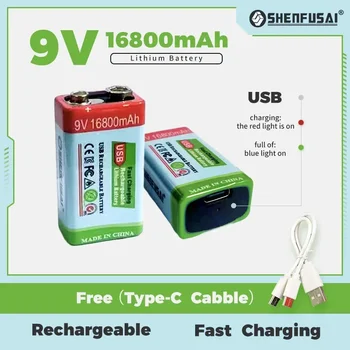SHENFUSAI-литиево-йонна батерия, USB, 9, 16800 ма, акумулаторна литиево-йонна батерия, срок на услугата 6 години, подходящ и за микрофони