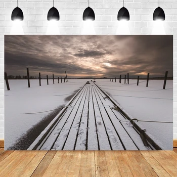 Зимна фотосесия Yeele, Заснежени поле, Тъмни облаци, фон за снимки, Персонални фотографски фонове за фото студио