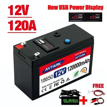 Батерия 12V 120Ah литиева батерия 18650 Акумулаторна батерия за слънчева енергия батерията электромобиля + зарядно устройство 12,6 В 3а