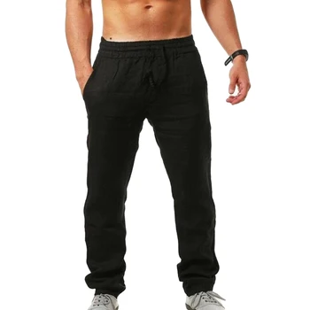 Мъжки Свободни Спортни Панталони, Модерни Обикновена Ленени Панталони За Фитнес, Удобни Диви Дишащи мъжки Панталони за джогинг в стил хип-хоп