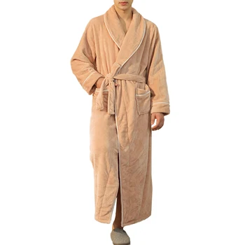 Модерен мъжки халат с колан, топло фланелевая пижама, халат за баня, най-дългата нощна риза с джоб, мъжки домашно облекло