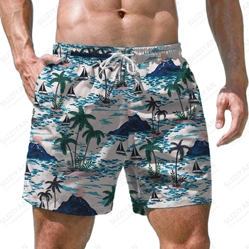 Нови мъжки хавайски плажни шорти с 3D принтом на кокосовата палма, мъжки къси панталони, с високо качество свободни шорти голям размер, градинска ежедневни облекла