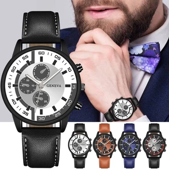 Мъжки кварцов часовник с кожена каишка, ръчен часовник от топового луксозна марка, мъжки часовник в света на стил, подарък часовник Reloj Hombres