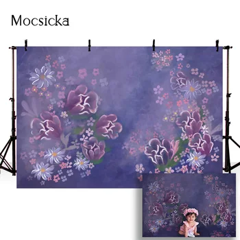 Художествена живопис с маслени бои фон за снимки с цветен модел, фотобудка с лилава лайка, на фона на студио за фотография с абстрактна шарка