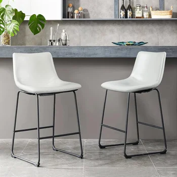 Комплект от 2 продуктова столове PUKAMI 26 инча, табуретки височина с плота, табуретки, изкуствена кожа, Трапезни столове без подлакътници за кухненски остров, модерни