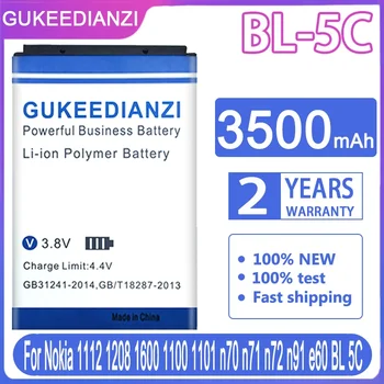 Батерия GUKEEDIANZI BL-5C батерия BL-5CA 3500 mah За Nokia 1000 1010 1108 1110 1112 1116 E50 E60 N70 6680 2020 BL5C BL 5C + Power Bank