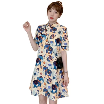 Плюс размер M-3XL 4XL 2021 Лятото Свободно модерно съвременно рокля Чонсам за жени, традиционната китайска облекло Ципао с къс ръкав