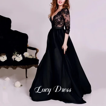 Lucy Black Sharon Happy, Елегантни вечерни рокли за жени, Луксозни лейси парти, секси дълга рокля на бала нощ, сватба за гости